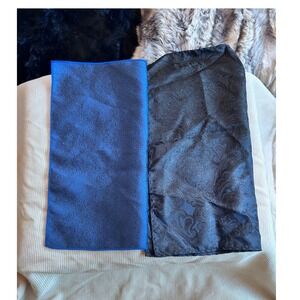 The Tie Bar Mens 100% Silk Pocket Square Set Blue Jacquard Black Paisley 2 Pack